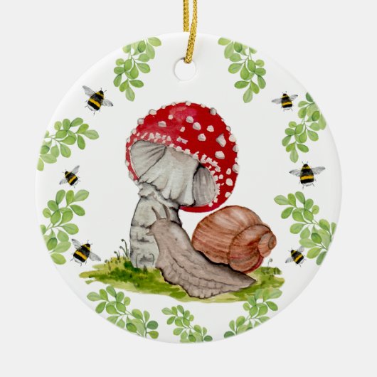 Eine farbenfrohe Waldfliege und eine Schnecke Keramik Ornament (Vorne)