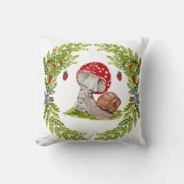 Eine farbenfrohe Waldfliege und eine Schnecke Kissen