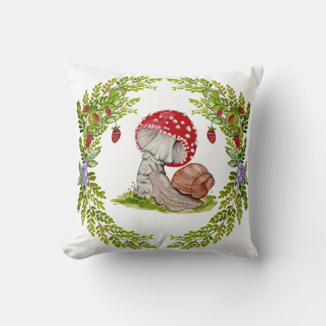 Eine farbenfrohe Waldfliege und eine Schnecke Kissen (Vorderseite)