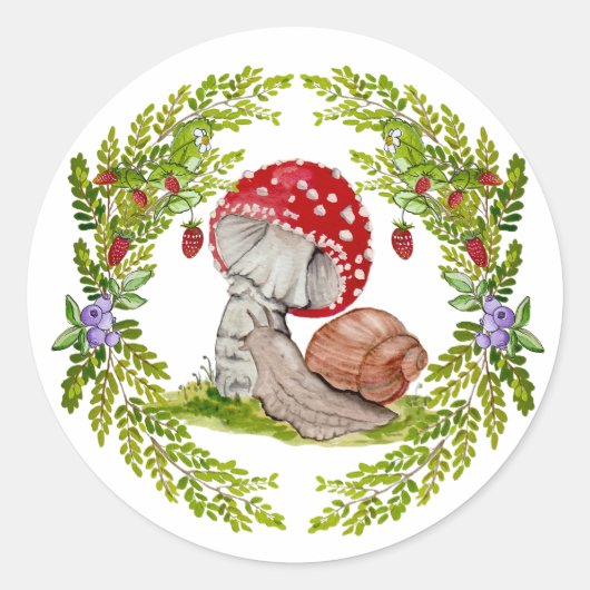 Eine farbenfrohe Waldfliege und eine Schnecke Runder Aufkleber (Vorderseite)