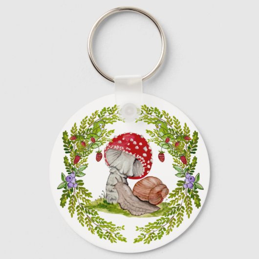 Eine farbenfrohe Waldfliege und eine Schnecke Schlüsselanhänger (Vorderseite)