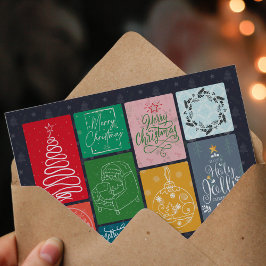 Eine farbenfrohe Weihnachtspostkarte Feiertagskarte