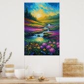 Eine farbenfrohe Wiese und ein rauschender Strom Poster (Küche)