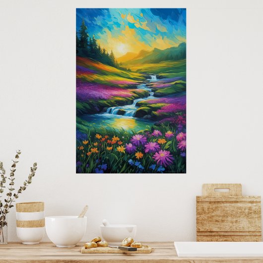 Eine farbenfrohe Wiese und ein rauschender Strom Poster (Küche)