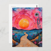 Eine farbenprächtige surreale Landschaft mit gemis Postkarte (Vorne/Hinten)