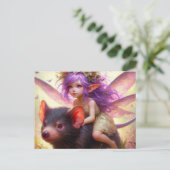 Eine Fee fährt mit einer Tasmanian Devil Fantasy A Postkarte (Stehend Vorderseite)