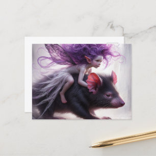 Eine Fee fährt mit einer Tasmanian Devil Fantasy A Postkarte