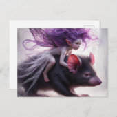 Eine Fee fährt mit einer Tasmanian Devil Fantasy A Postkarte (Vorne/Hinten)