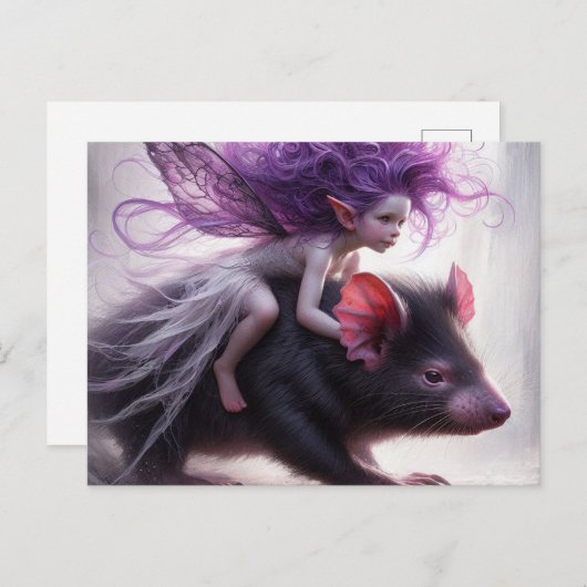 Eine Fee fährt mit einer Tasmanian Devil Fantasy A Postkarte (Vorne/Hinten)