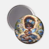 Eine Fee und ihr Lion Cub Blue Magnet (Vorderseite/Rückseite)