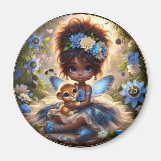 Eine Fee und ihr Lion Cub Blue Magnet