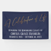 Eine Feier des Lebens Gold Handwriting Navy Blue Banner (Horizontal)
