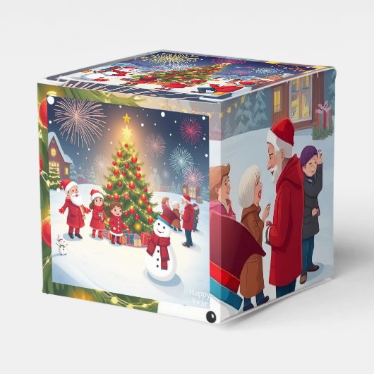 Eine Feier in Rot-Schrift: Weihnachten und N Geschenkschachtel (Vorderseite)