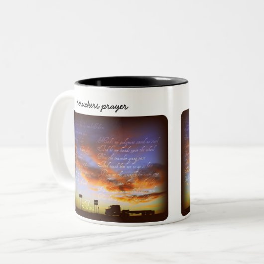 Eine Fernlastfahrer-Gebets-Tasse Zweifarbige Tasse (Vorderseite Links)