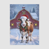 Eine festliche Kuh in der Weihnachtsmannmütze Weih Seidenpapier (Vorderseite)