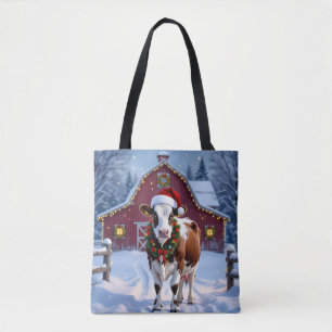 Eine festliche Kuh in der Weihnachtsmannmütze Weih Tasche