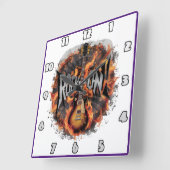 Eine feurige E-Gitarre entzündet den Rockgeist Quadratische Wanduhr (Winkel)