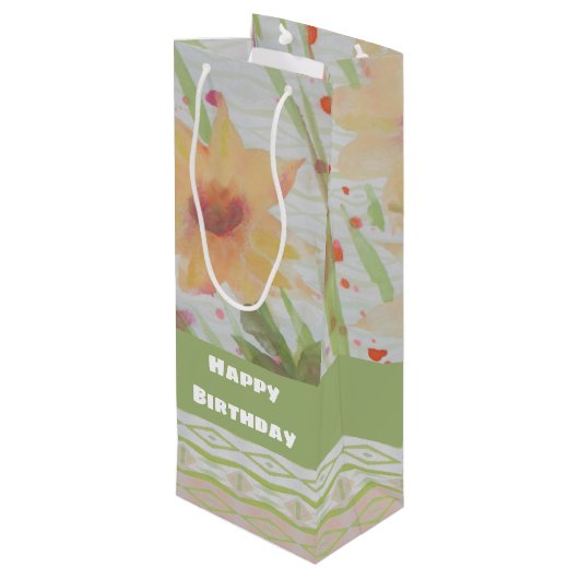 Eine florale Flasche als Geschenktasche Geschenktüte Für Weinflaschen (Rückseite Schrägansicht)