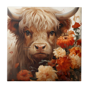 Eine florale Highland-Cow-Serie Design 1 Fliese