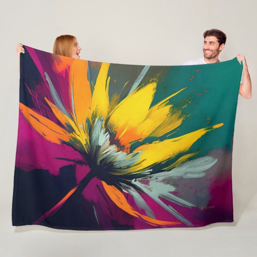 Eine florale Odyssee – Expressiver Blütenaufbruch Fleecedecke (Beispiel)