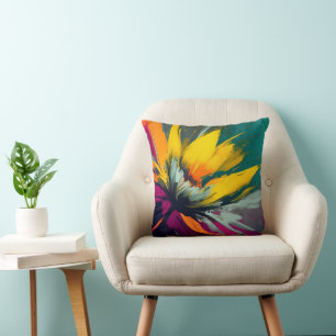 Eine florale Odyssee – Expressiver Blütenaufbruch Kissen
