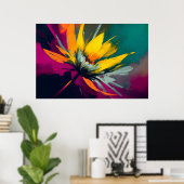 Eine florale Odyssee – Expressiver Blütenaufbruch Poster (Heimbüro)