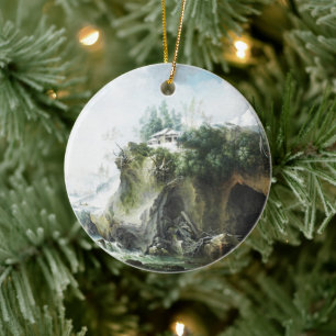 Eine Flusslandschaft im Winter, Francesco Foschi Keramik Ornament