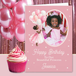 Eine Foto-Schwarze Prinzessin mit Luftballons Gebu Karte