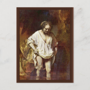 Eine Frau beim Baden. Von Rembrandt Van Rijn Postkarte