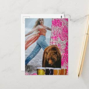 Eine Frau, die die Bär-Surreal-Kollage wählte Postkarte