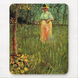 Eine Frau, die in einem Garten von Vincent van Gog Mousepad