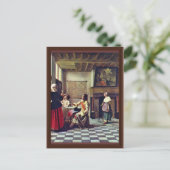 Eine Frau, die mit zwei Männern von Hooch Pieter D Postkarte (Stehend Vorderseite)