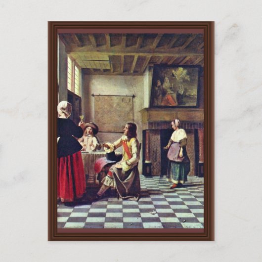 Eine Frau, die mit zwei Männern von Hooch Pieter D Postkarte (Vorderseite)