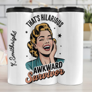 Eine Frau, die über Awkwardness lacht Thermosbecher