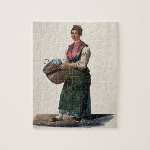 Eine Frau hat einen Kessel mit gekochten Kastanien Puzzle
