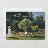 Eine Frau im Garten - Lebensfeier Einladung (Vorderseite)