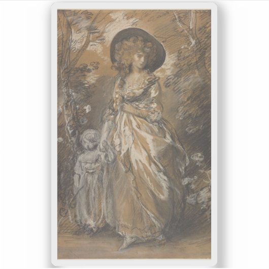 Eine Frau im Garten mit Kind Aufkleber (Vorderseite)