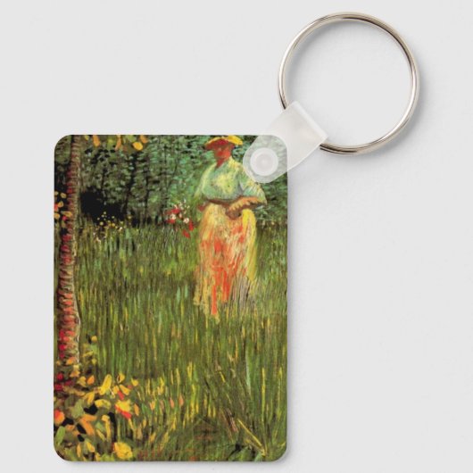 Eine Frau im Garten Spazieren durch Vincent van Go Schlüsselanhänger (Rückseite)