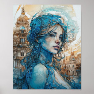 Eine Frau in Blues und Braun Poster