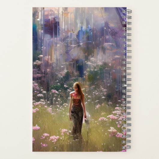 Eine Frau in einem Feld in einer pokalyptischen We Notizblock (Rückseite)