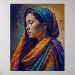 Eine Frau in einem mehrfarbigen Schawlposter Poster