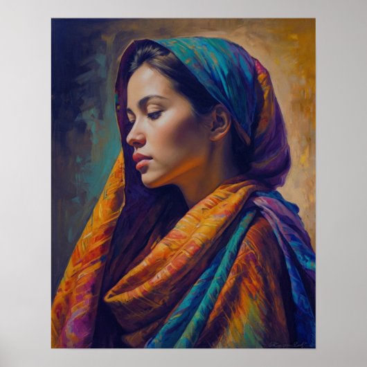 Eine Frau in einem mehrfarbigen Schawlposter Poster (Vorne)