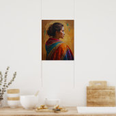 Eine Frau in einem mehrfarbigen Schawlposter Poster (Küche)