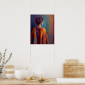 Eine Frau in einem mehrfarbigen Schawlposter Poster (Küche)