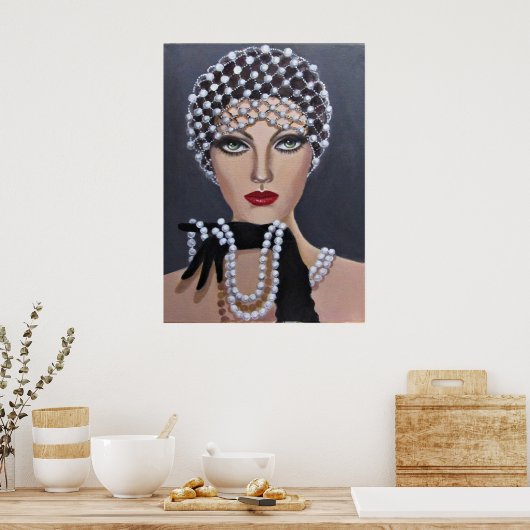 Eine Frau in Perlen verziert Poster (Küche)