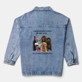 Eine Frau kann allein auf Wein nicht überleben Jeansjacke