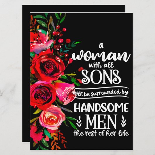 Eine Frau mit allen Söhnen Geschenk, Geschenkidee Menükarte (Vorne/Hinten)