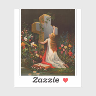Eine Frau mit einem Kreuz betet Aufkleber