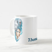 eine Frau mit einem majestätischen Löwenkopf zu be Kaffeetasse (Vorderseite Links)