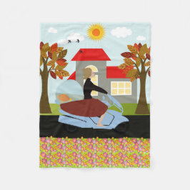 Eine Frau mit einem Motorrad Fleecedecke